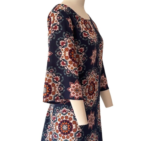 BeBop Dress Womens XL Navy Floral Medallion Shift Knee Length 3/4 Sleeve - Picture 6 of 8